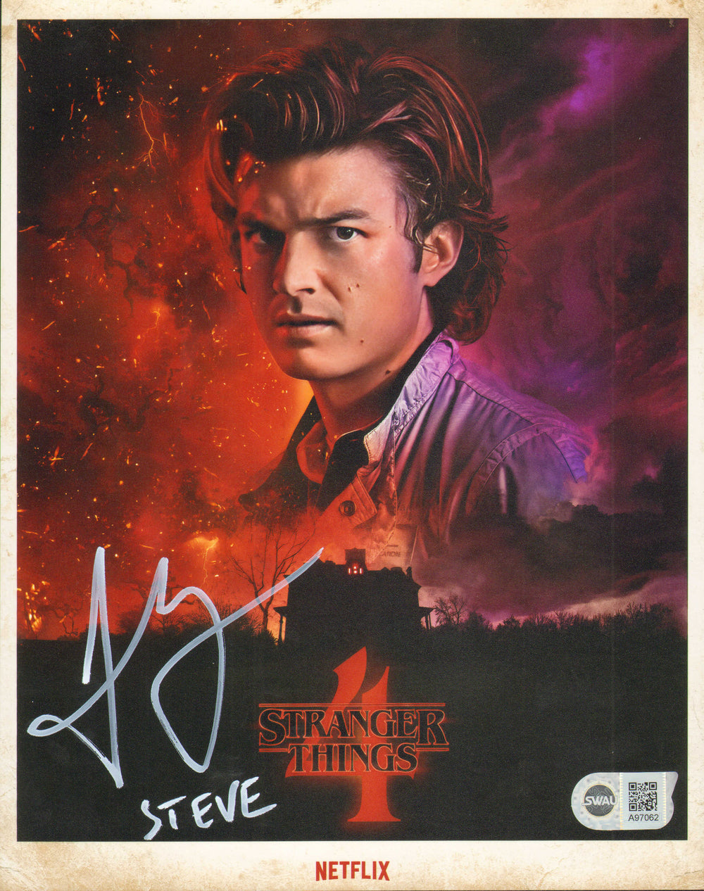 Joe Keery as Steve Harrington in Stranger Things (SWAU) Signed 8x10 Photo with Character Name