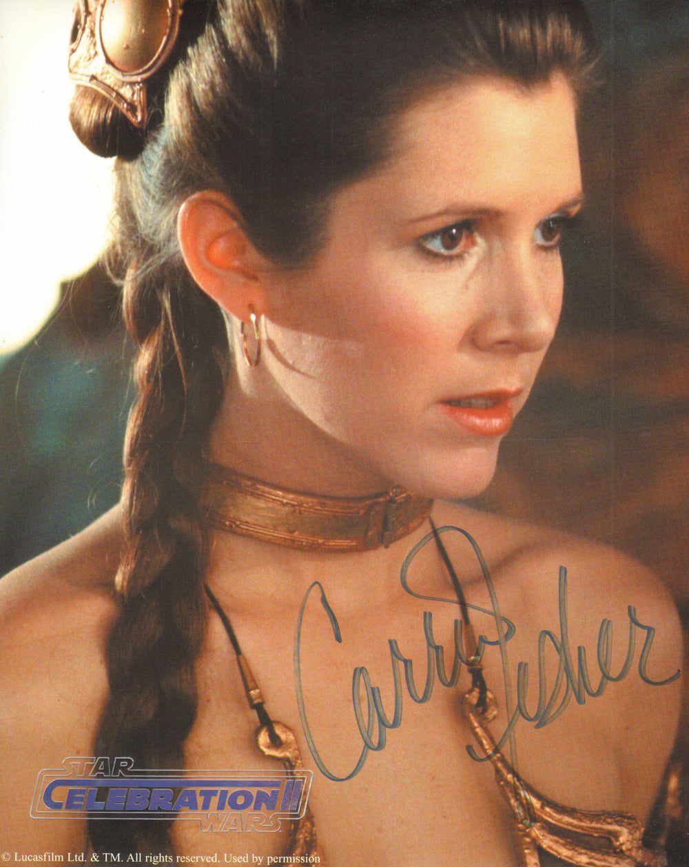 Carrie Fisher as Slave Princess Leia in Star Wars: Return of the Jedi (Official Pix Celebration II) Signed 8x10 Photo
