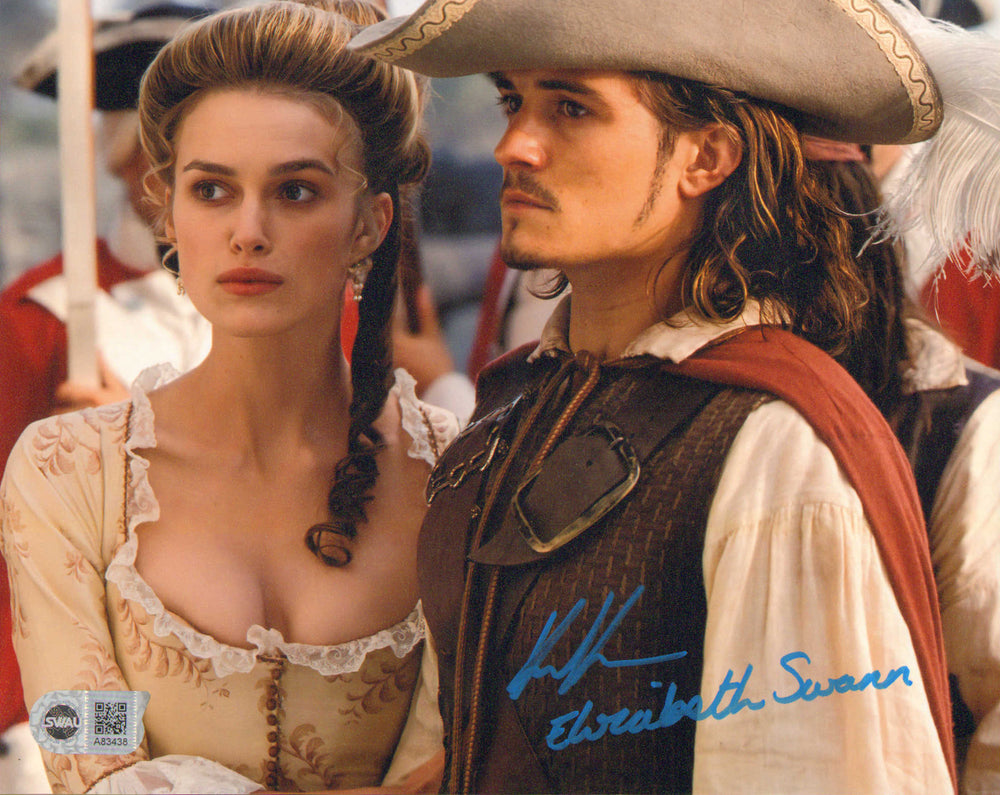 Keira Knightley as Elizabeth Swann with Will Turner in Pirates of the Caribbean: The Curse of the Black Pearl (SWAU) Signed 8x10 Photo with Character Name