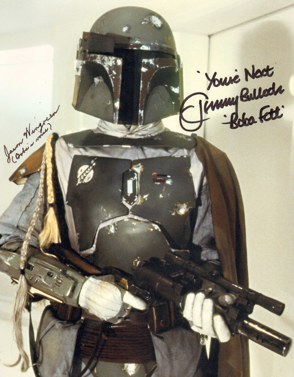 Jeremy Bulloch & Jason Wingreen as Boba Fett in Star Wars: The Empire Strikes Back Signed 8x10 Photo with Character Names & Quote