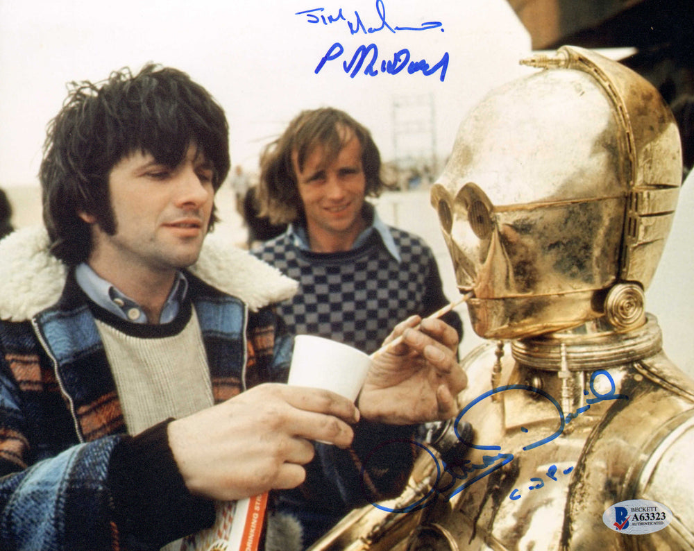Anthony Daniels as C-3PO with Jim Marlow & Phil McDonald Propmasters Behind the Scenes of Star Wars: A New Hope (Beckett) Signed 8x10 Photo with Character Name
