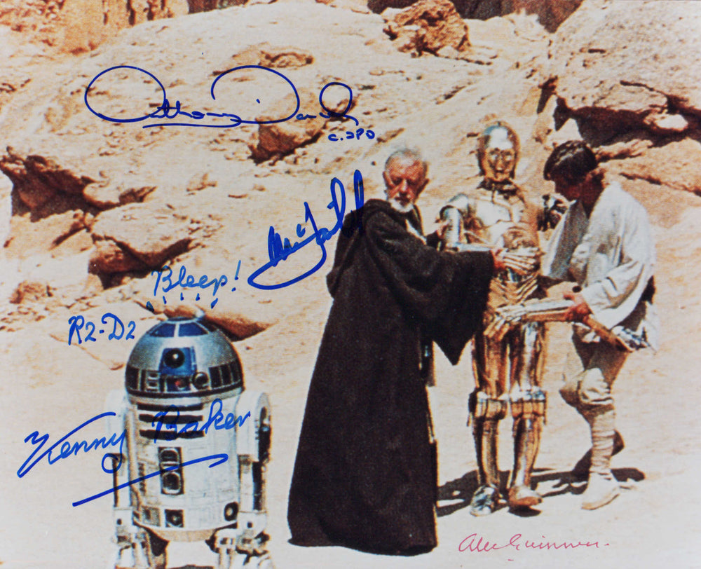 Star Wars: A New Hope 8x10 Photo Cast Signed by Mark Hamill, Alec Guinness, Kenny Baker, and Anthony Daniels