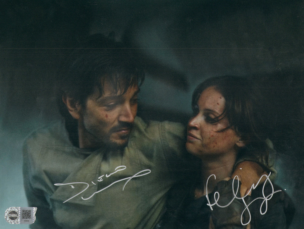 Diego Luna as Cassian Andor & Felicity Jones as Jyn Erso in Rogue One: A Star Wars Story (SWAU) Signed 11x14 Photo