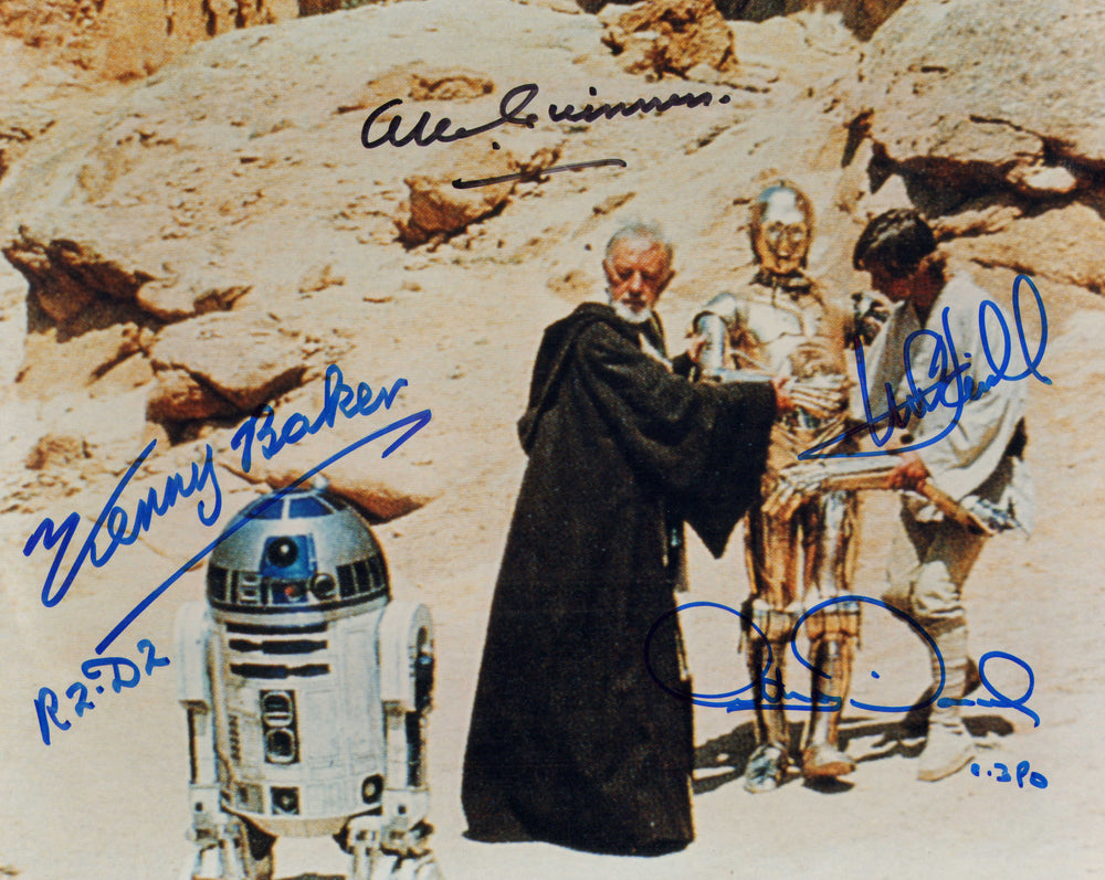 Star Wars: A New Hope 8x10 Photo Cast Signed by Alec Guinness, Mark Hamill, Anthony Daniels, & Kenny Baker - Very Rare