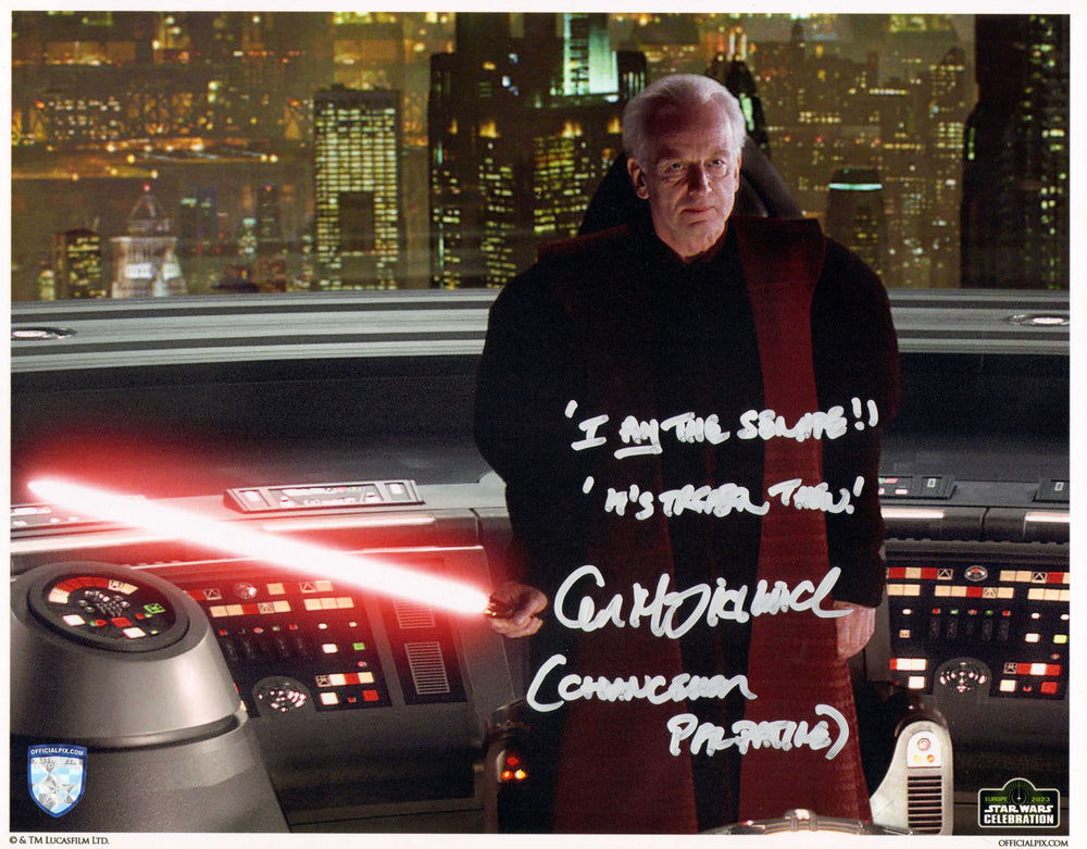 Ian McDiarmid as Chancellor Palpatine in Star Wars Episode III: Revenge of the Sith (Official Pix Celebration) Signed 11x14 Photo with Character Name & Quote