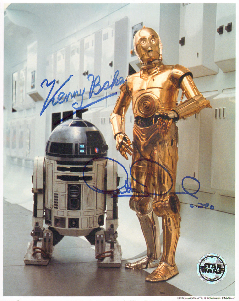 Anthony Daniels as C-3PO & Kenny Baker as R2-D2 in Star Wars: A New Hope (Offical Pix) Signed 8x10 Photo with Character Name