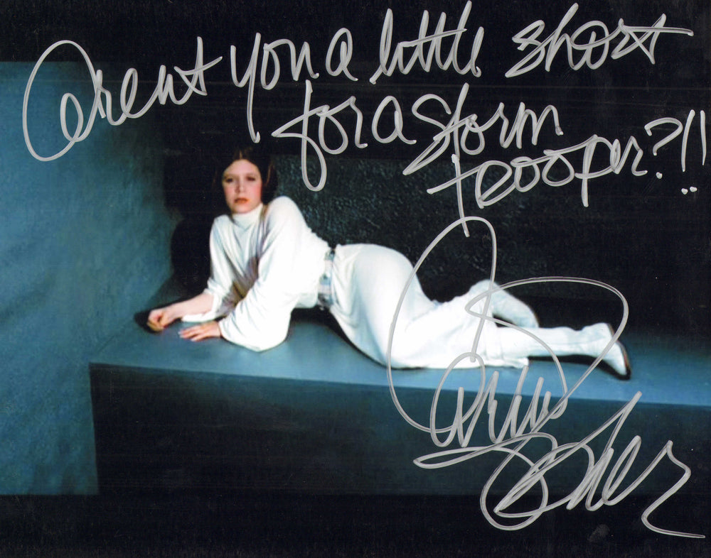 Carrie Fisher as Princess Leia in Star Wars: A New Hope Signed 8x10 Photo with Extremely Rare Long Quote