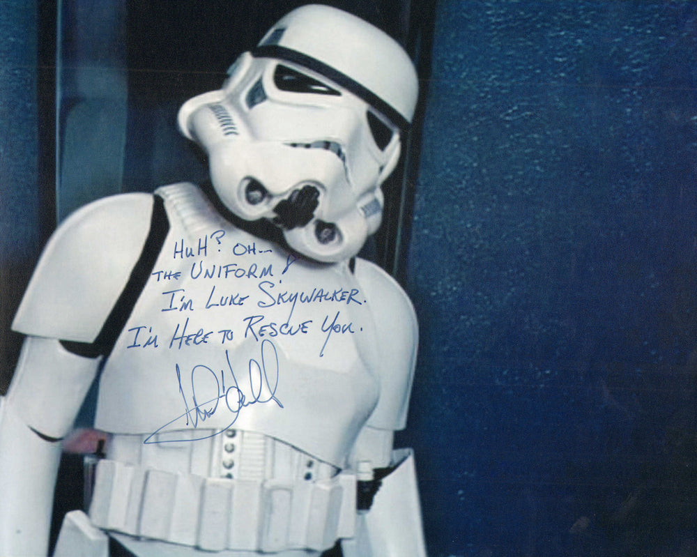 Mark Hamill as Luke Skywalker Dressed as a Stormtrooper in Star Wars: A New Hope Signed 8x10 Photo with Rare Quote