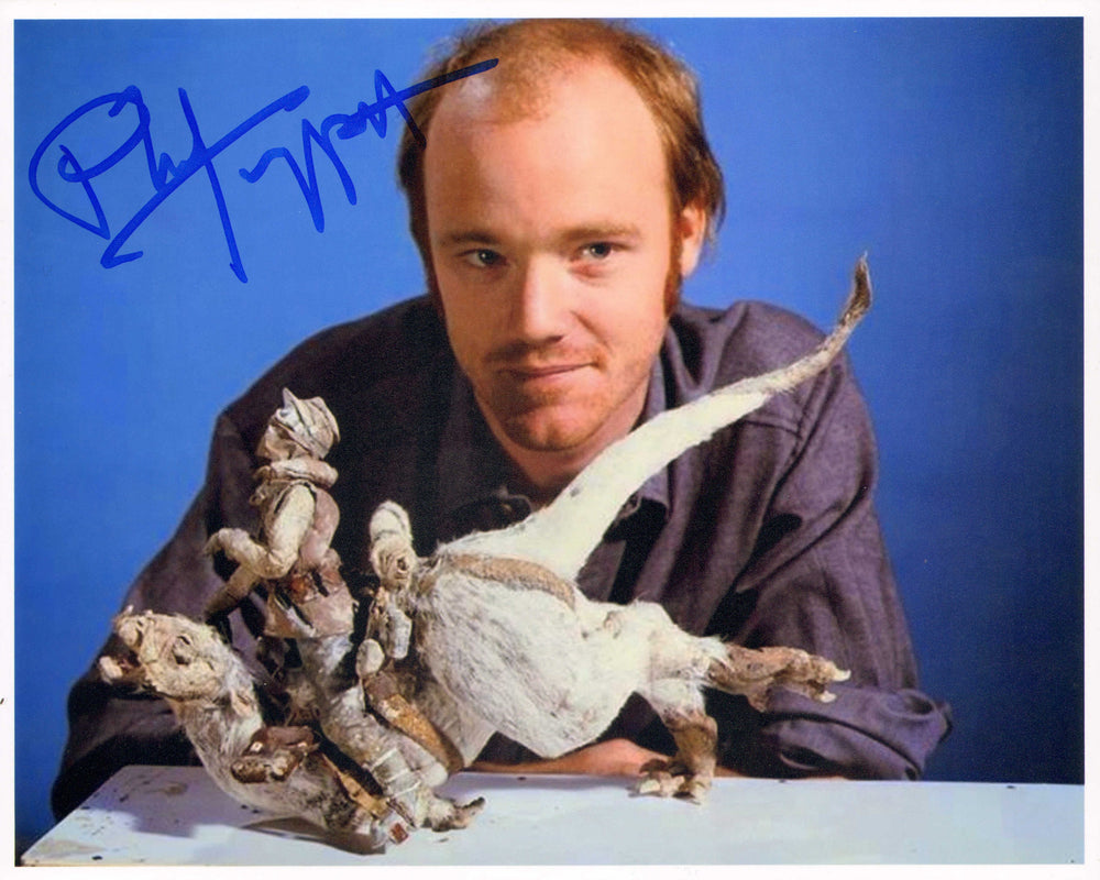 Phil Tippett ILM Visual Effects Artist with Taun Taun Model Behind the Scenes of Star Wars: The Empire Strikes Back Signed 8x10 Photo