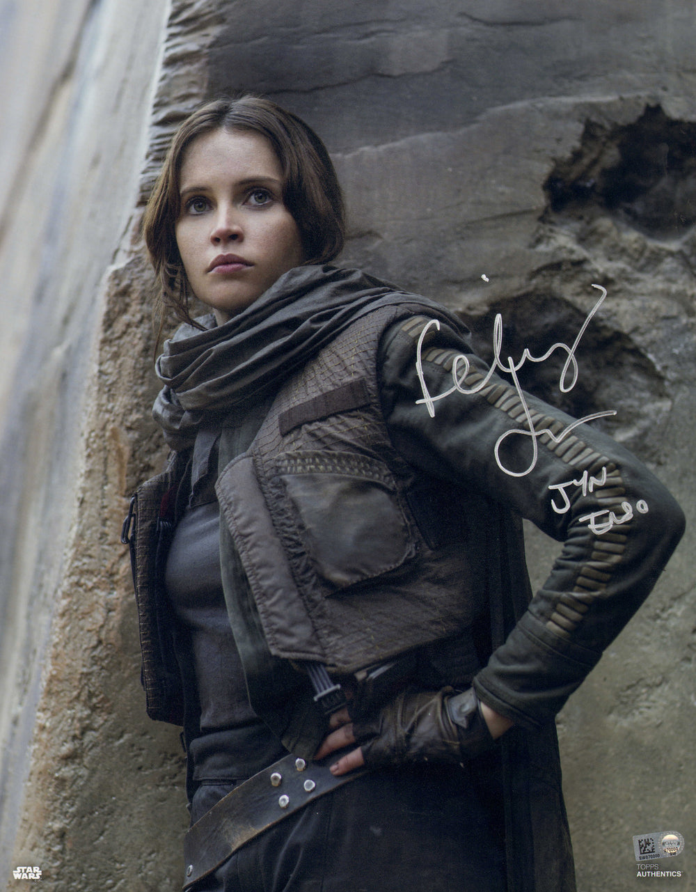 Felicity Jones as Jyn Erso in Rogue One: A Star Wars Story (Topps Star Wars Authentics) Signed 11x14 Photo with Character Name
