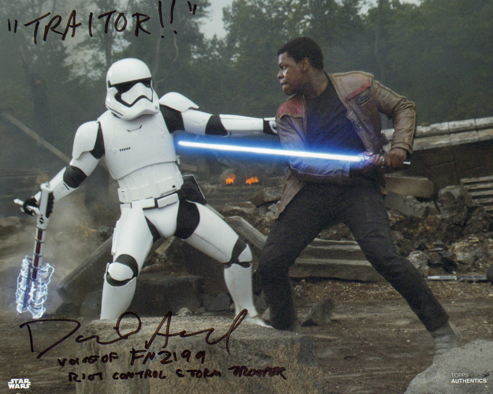 David Acord Voice Actor of FN-2199 in Star Wars: The Force Awakens (Topps) Signed 8x10 Photo with Character Name & Quote