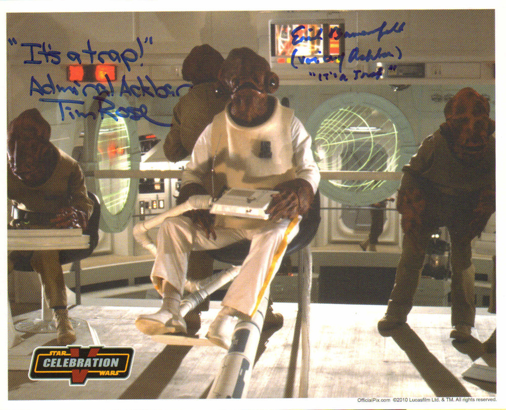 Erik Bauersfeld & Tim Rose as Admiral Ackbar in Star Wars: Return of the Jedi (Official Pix Celebration V) Signed 8x10 Photo with Character Name & Quote