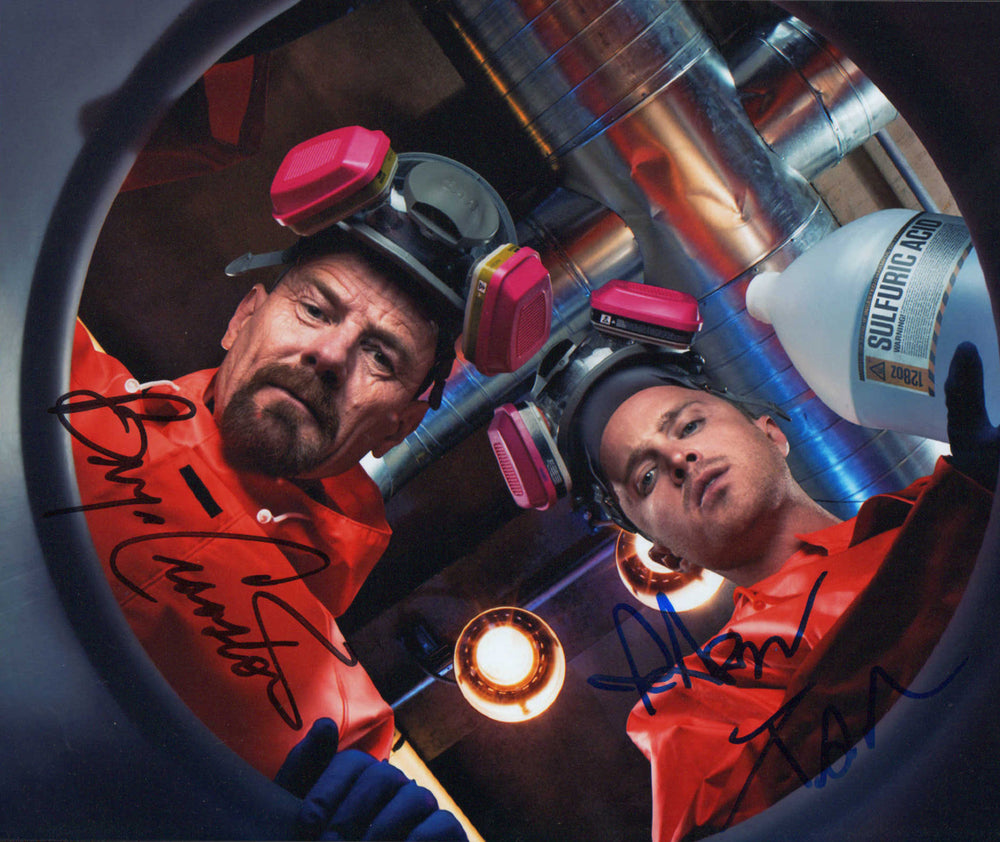 Bryan Cranston as Walter White with Aron Paul as Jesse Pinkman in Breaking Bad Signed 8x10 Photo