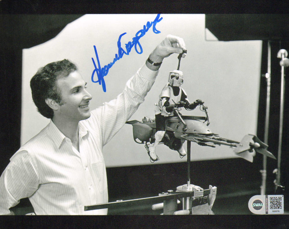 Howard Kazanjian Producer of Star Wars: Return of the Jedi with Scout Trooper on Bike Miniature Model (SWAU) Signed 8x10 Photo