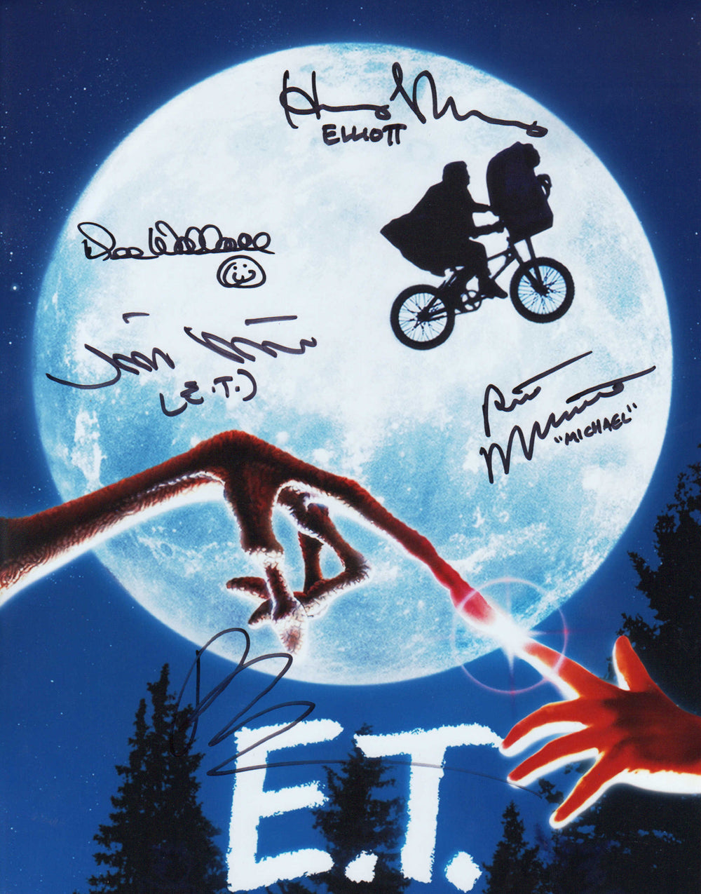 E.T. the Extra-Terrestrial 11x14 Photo Cast Signed by Drew Barrymore, Matthew De Merritt, Henry Thomas, Robert MacNaughton, and Dee Wallace