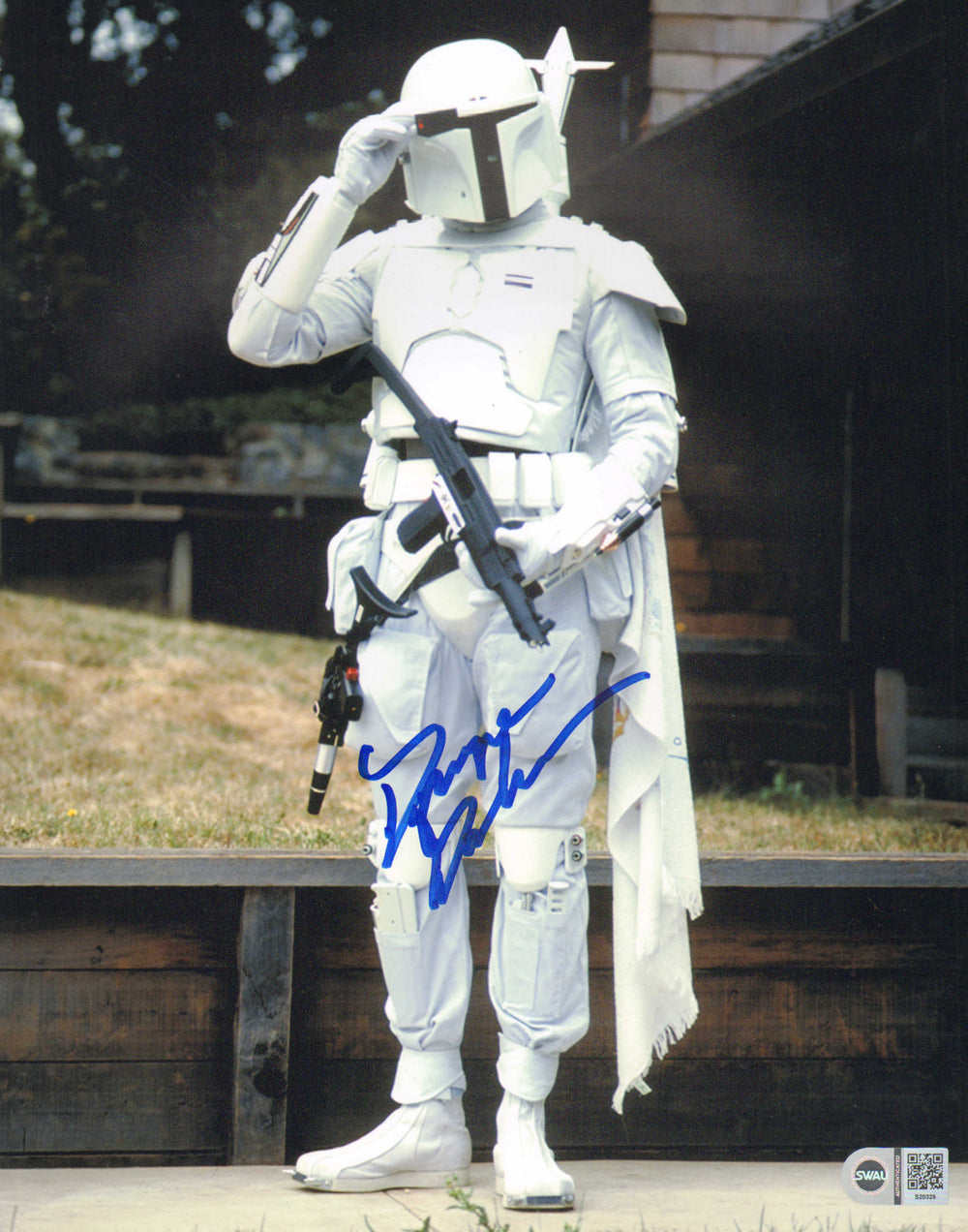 Duwayne Dunham as White Prototype Boba Fett Behind the Scenes of Star Wars: The Empire Strikes Back (SWAU) Signed 11x14 Photo