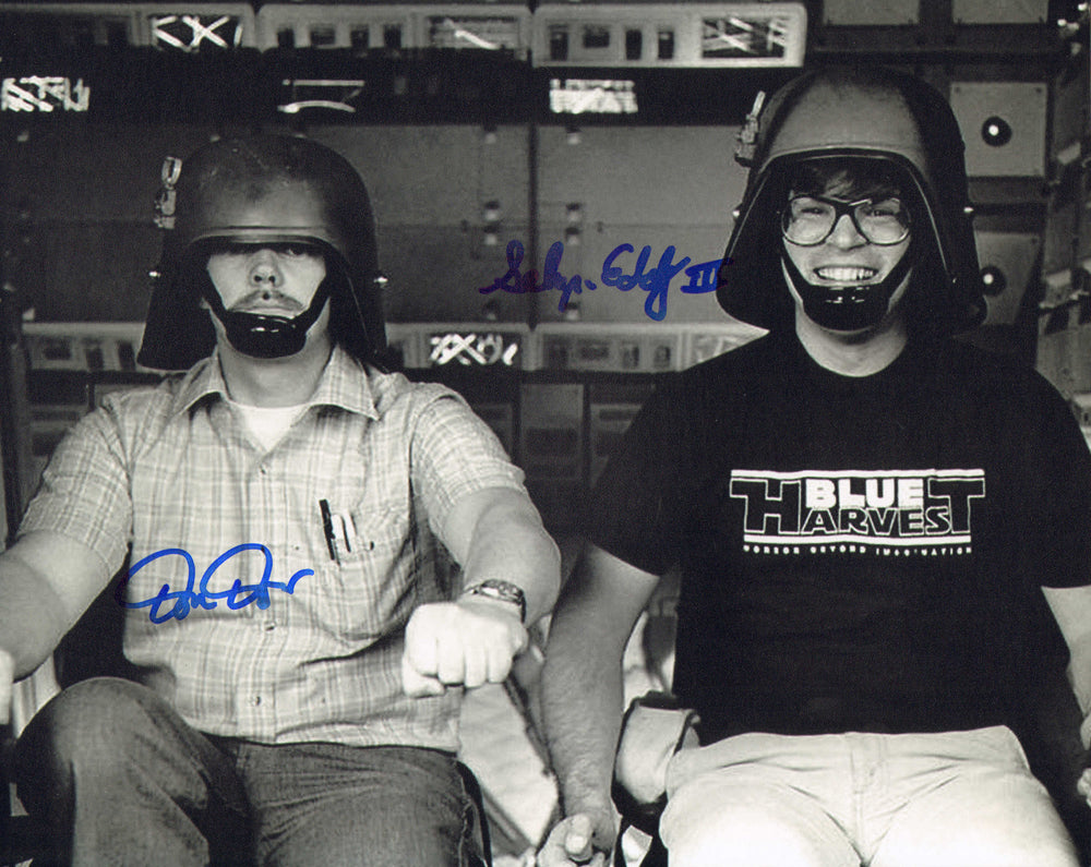 Selwyn Eddy III & Don Dow Driving an AT-ST Behind the Scenes of Star Wars: Return of the Jedi Signed 8x10 Photo