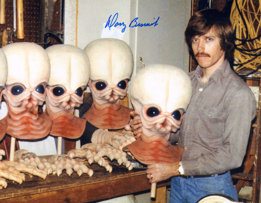 Doug Beswick Cantina Creature Sculptor with Band Heads Behind the Scenes of Star Wars: A New Hope Signed 11x14 Photo