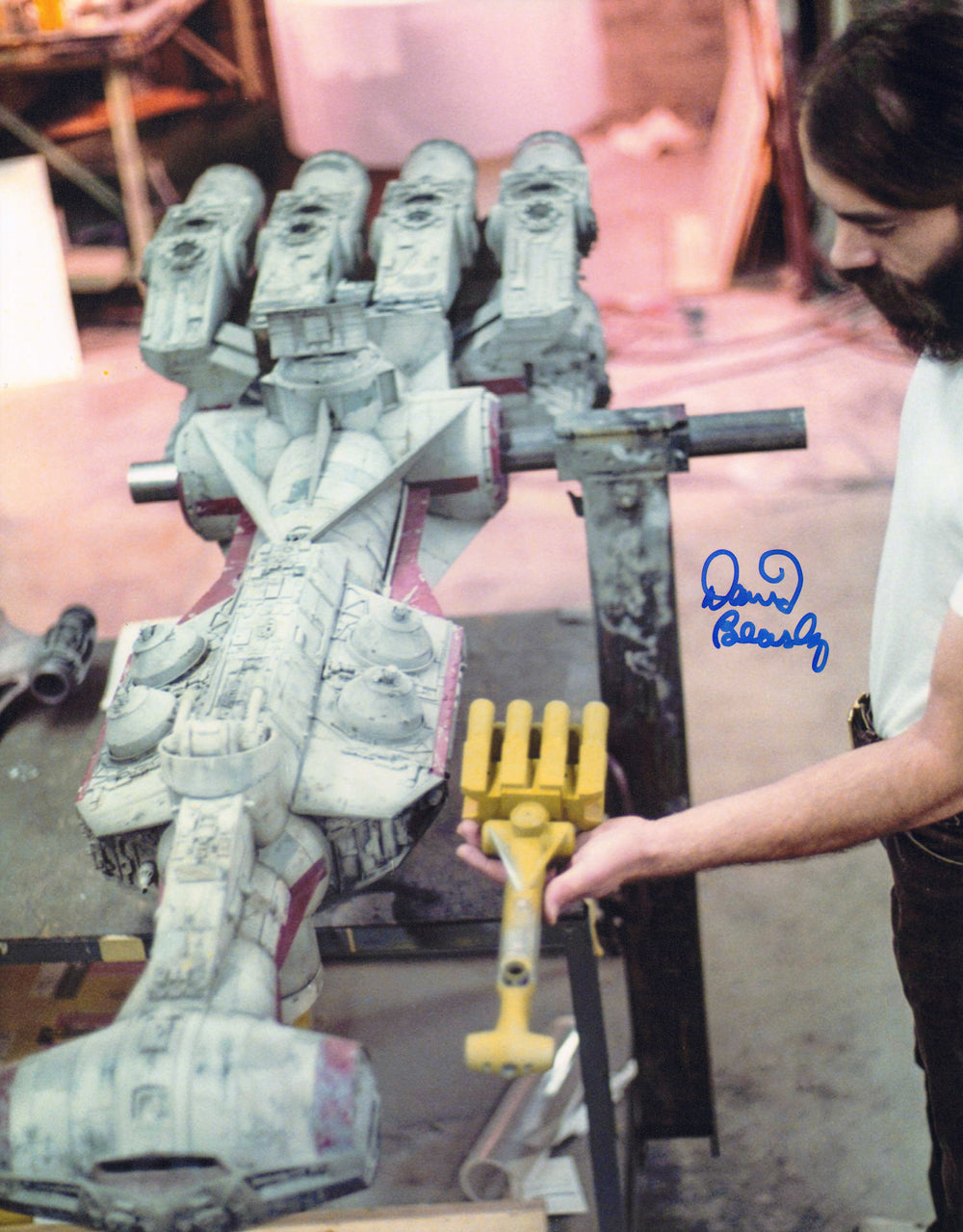 David Beasley with Tantive IV Model Behind the Scenes of Star Wars: A New Hope Signed 11x14 Photo