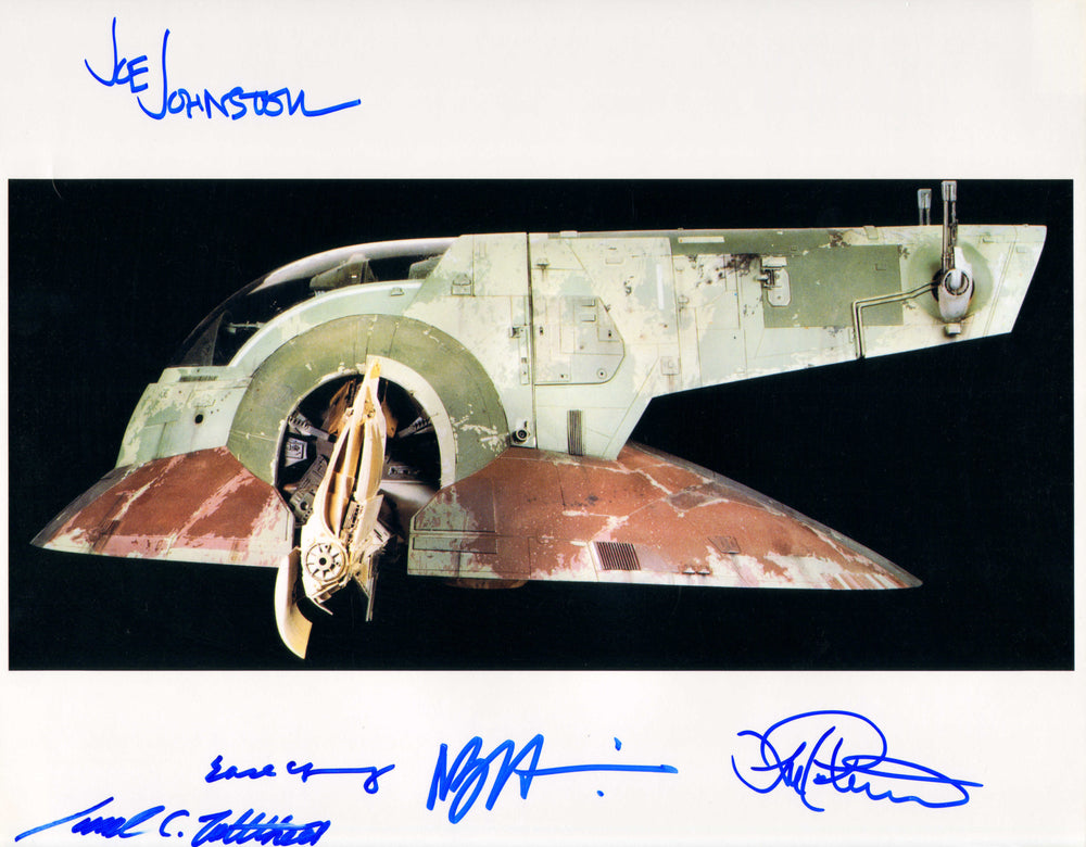 Boba Fett's Ship Behind the Scenes of Star Wars 11x14 Photo Signed by Joe Johnston, Ease Owyueng, Nilo Rodis-Jamero, Lorne Peterson, & Samuel Zolltheis