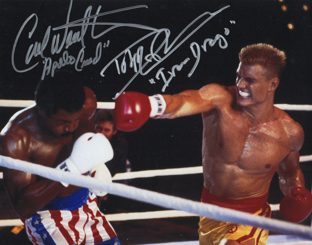 Carl Weathers as Apollo Creed vs. Dolph Lundgren as Ivan Drago in Rocky IV Signed 11x14 Photo