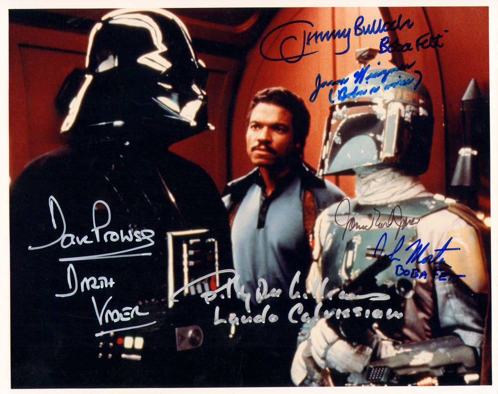 Star Wars: The Empire Strikes Back 8x10 Photo Cast Signed by James Earl Jones, Dave Prowse, Jeremy Bulloch, Jason Wingreen, John Morton, & Billy Dee Williams with Character Names