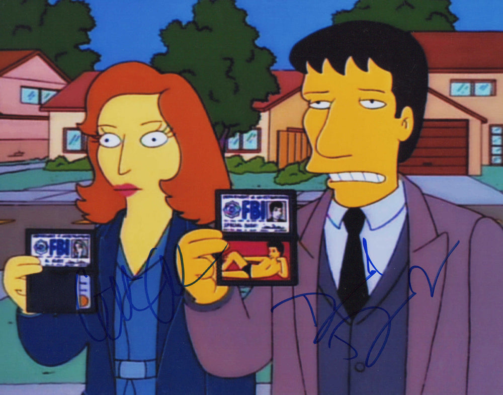 Gillian Anderson as Agent Dana Scully and David Duchovny as Agent Fox Mulder in The Simpsons X-Files Parody Signed 11x14 Photo
