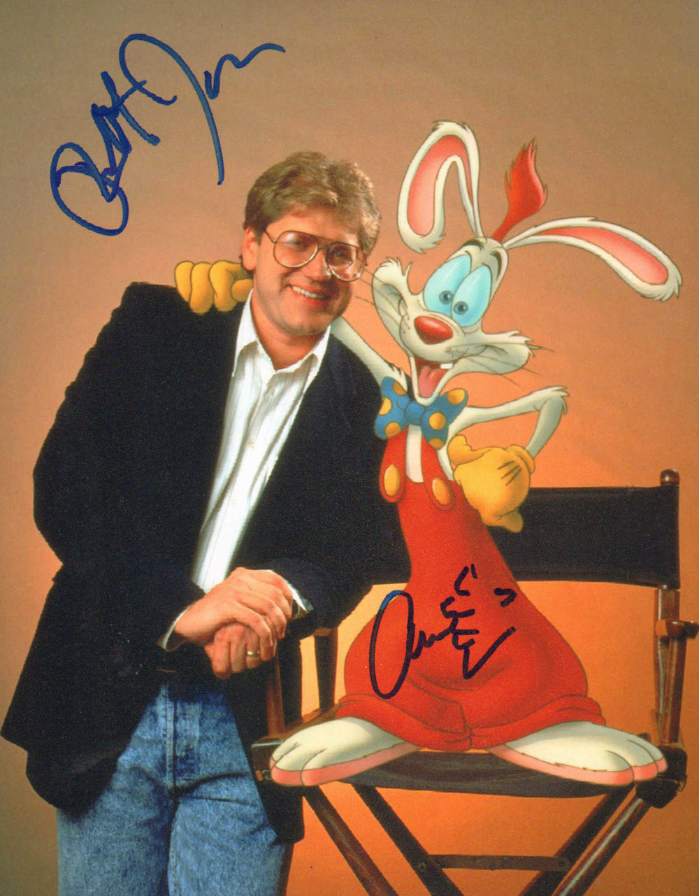 Charles Fleischer as Roger Rabbit & Robert Zemeckis as Director of Who Framed Roger Rabbit Signed 8x10 Photo