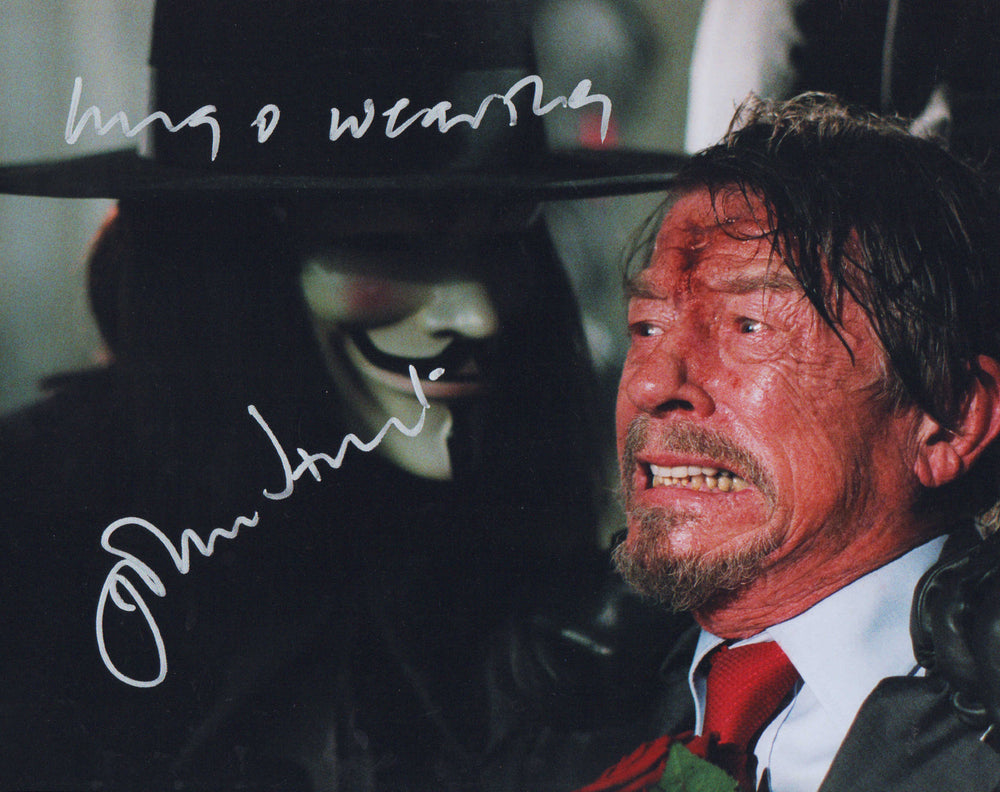 Hugo Weaving as V & John Hurt as Adam Sutler in V for Vendetta Signed 11x14 Photo