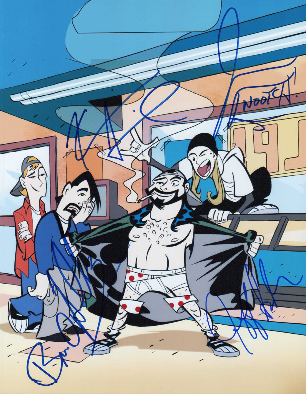 Jay and Silent Bob 11x14 Photo Cast Signed by Kevin Smith, Jay Mewes, Jeff Anderson, and Brian O'Halloran