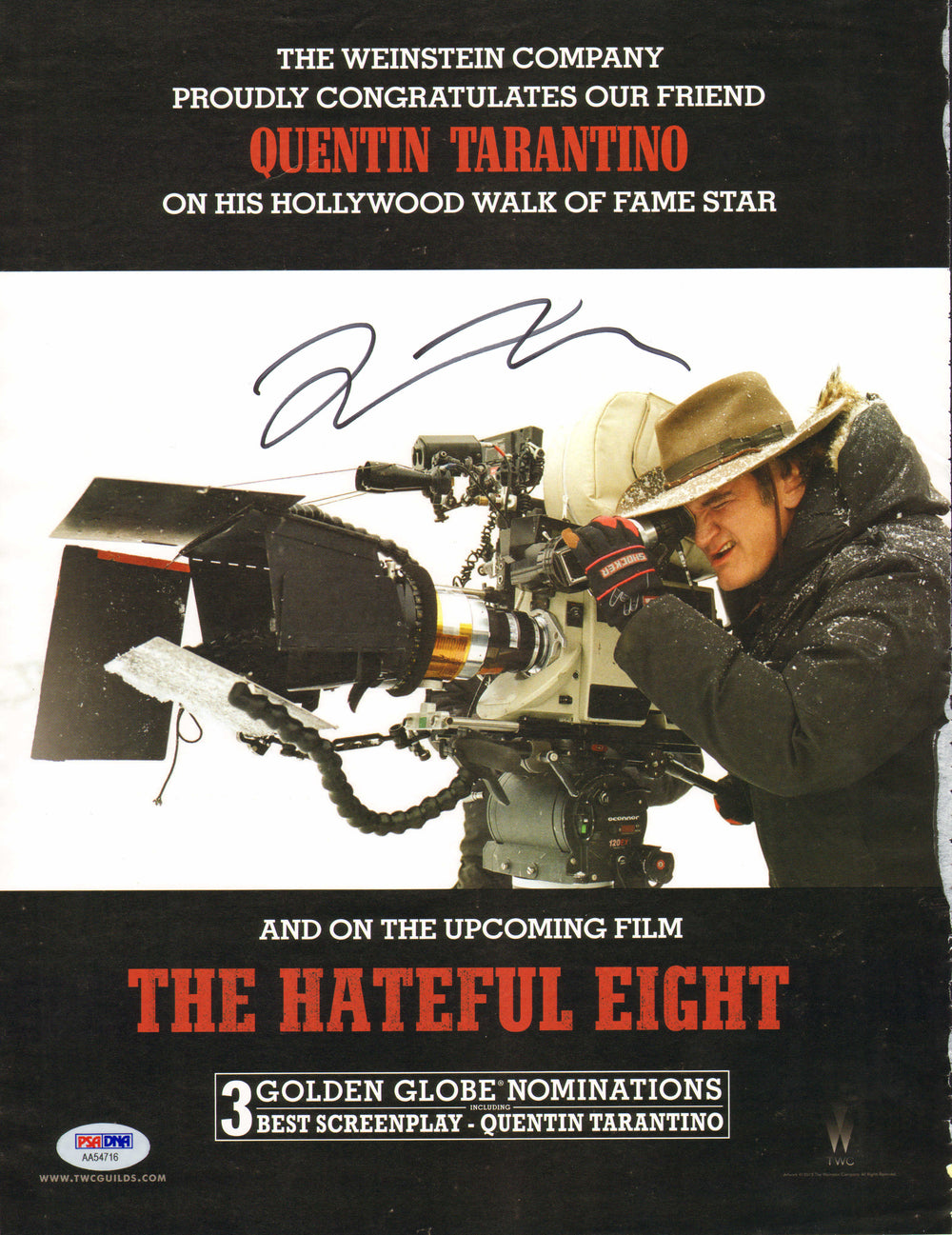 Quentin Tarantino Writer & Director of The Hateful Eight (PSA) Signed 10x13 Magazine Page