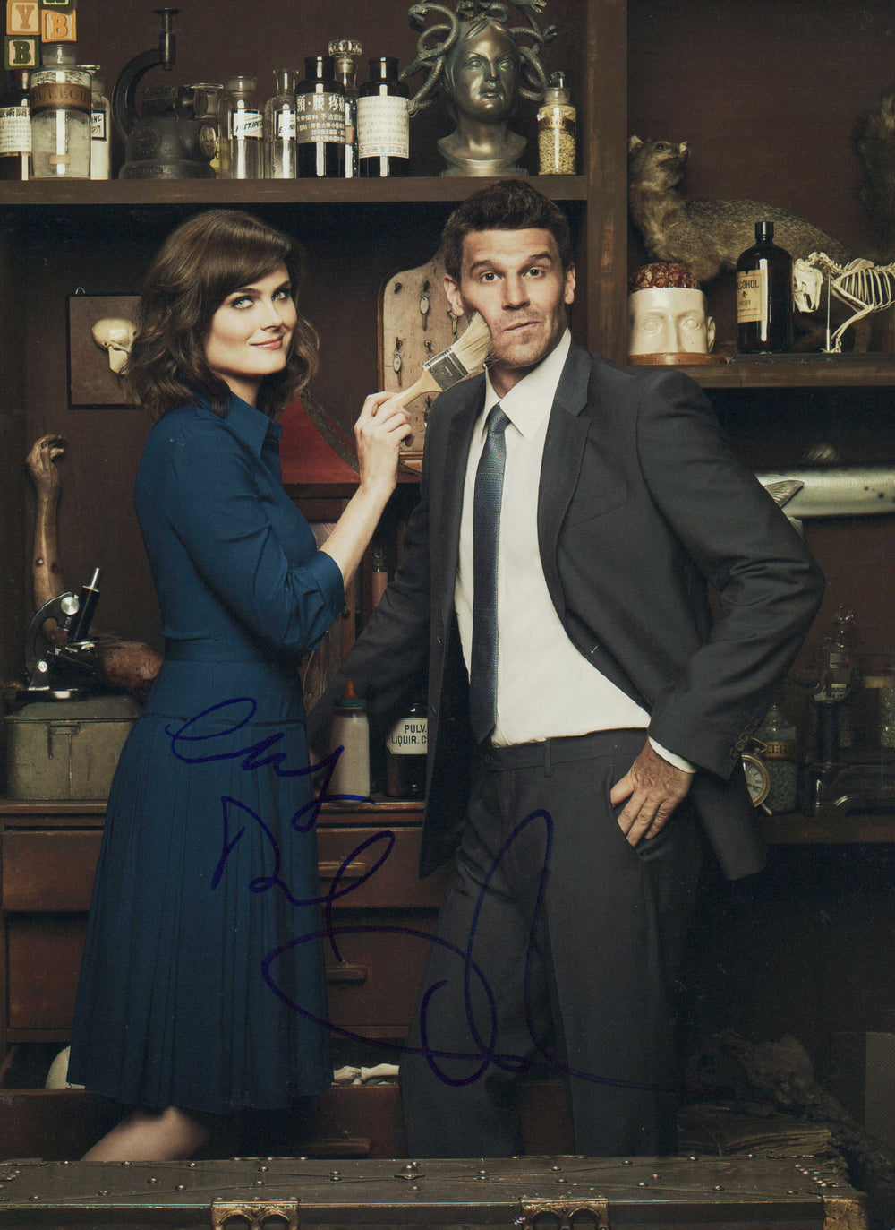 Emily Deschanel as Temperance Bones Brennan & David Boreanaz as Seeley Booth in Bones Signed 11x14 Photo