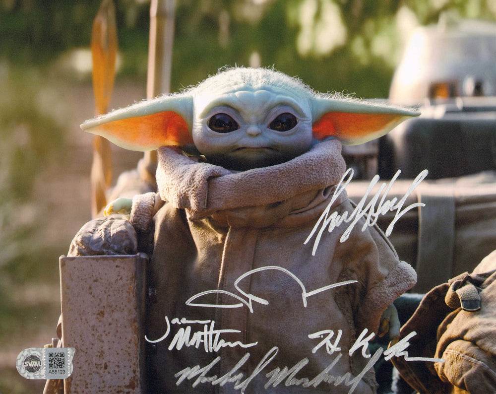 Star Wars: The Mandalorian Baby Yoda Grogu (SWAU) 8x10 Photo Signed by John Rosengrant, Trevor Hensley, Jason Matthews, Mike Manzel, & Hiroshi (Kan) Kieuchi