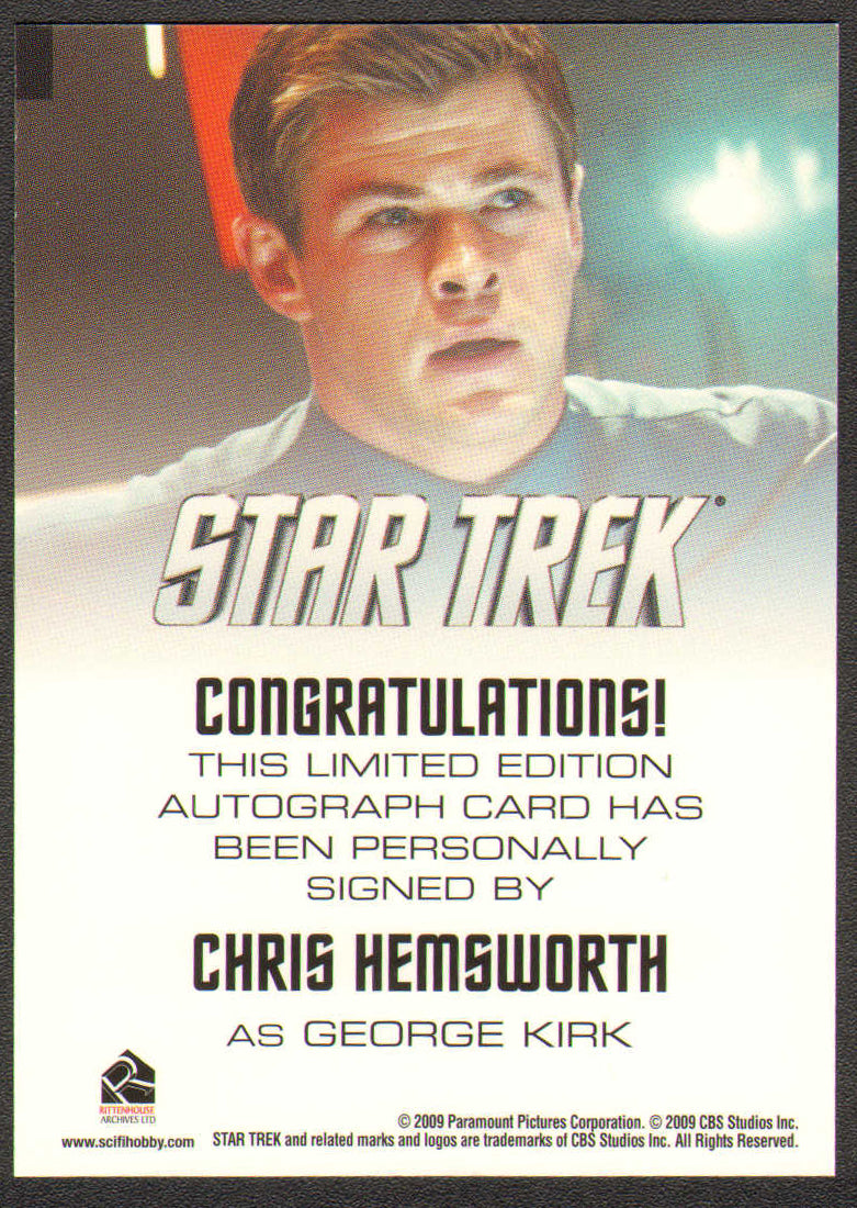 
                  
                    Star Trek [2009] Rittenhouse Trading Cards 131pc LOT with 15 Cards Signed by Chris Pine, Zachary Quinto, Simon Pegg, Zoe Saldaña, Karl Urban, John Cho, Eric Bana, Chris Hemsworth, J. J. Abrams, Roberto Orci, & Anton Yelchin
                  
                