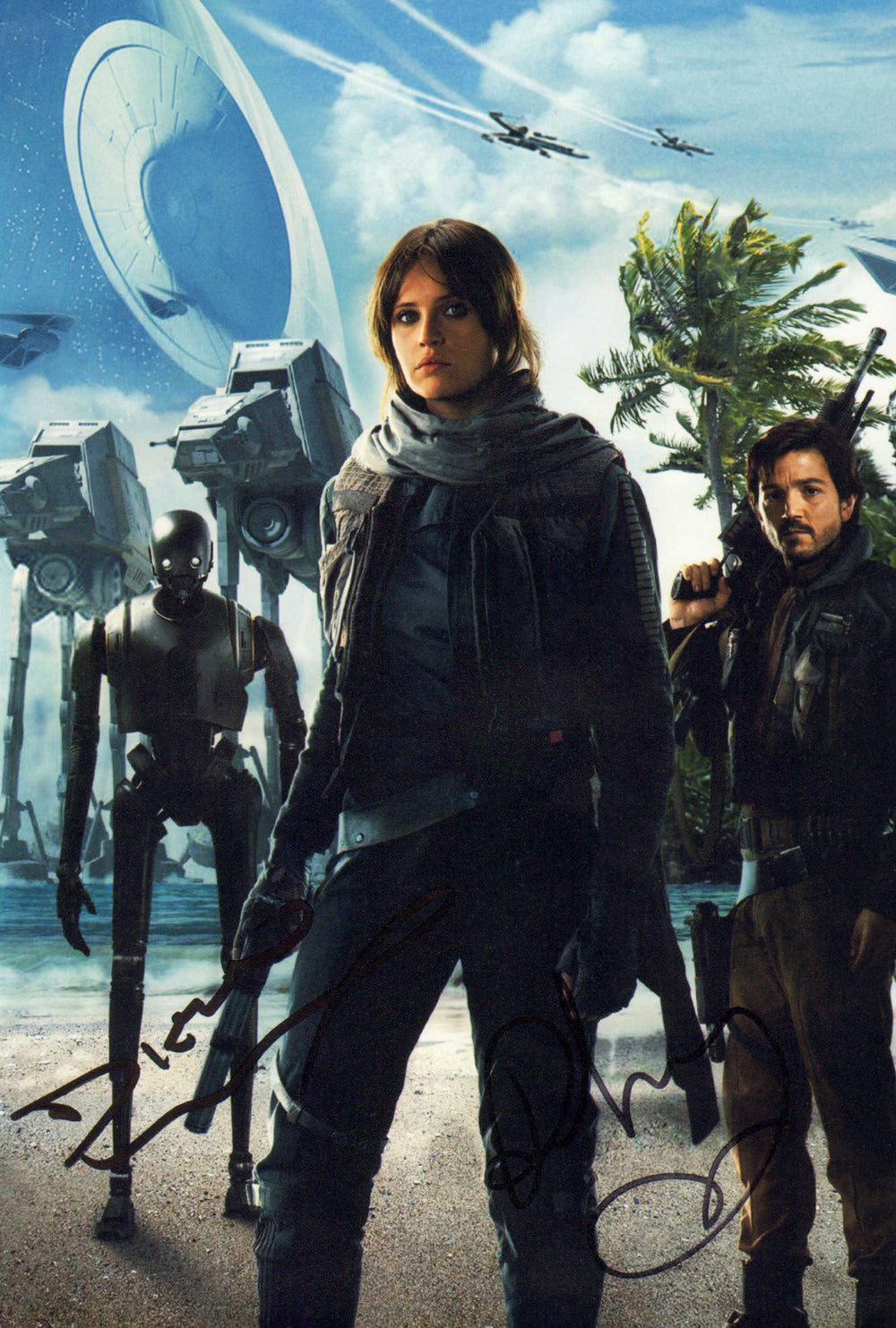 Diego Luna as Cassian Andor & Felicity Jones as Jyn Erso in Rogue One: A Star Wars Story Signed 8x12 Photo
