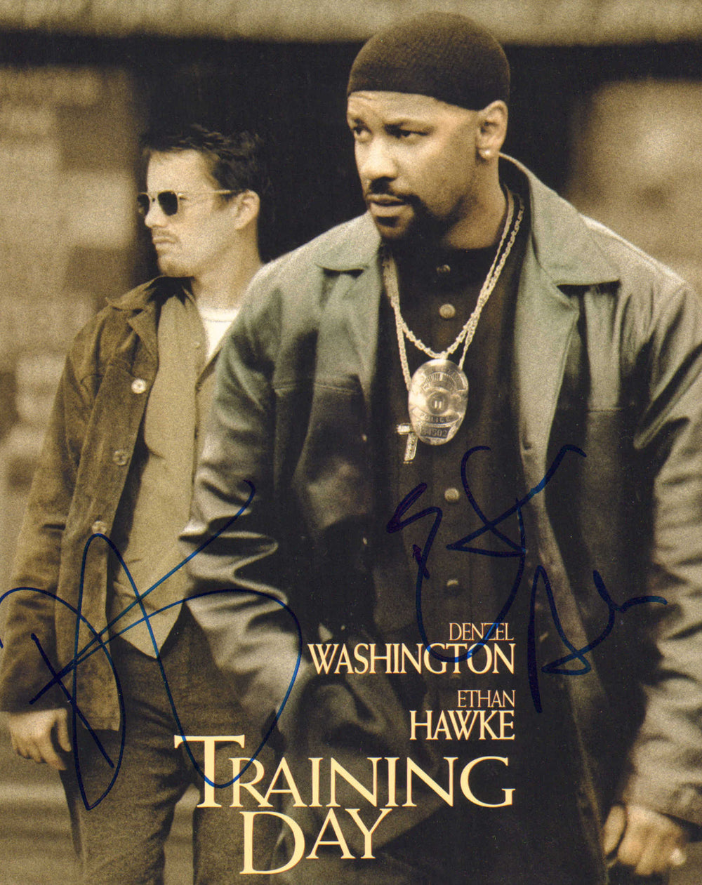 Ethan Hawke as Officer Jake Hoyt & Denzel Washington as Alonzo Harris in Training Day Signed 8x10 Photo