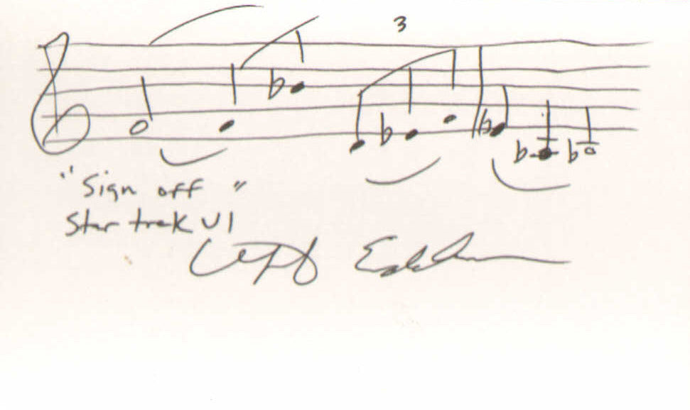 Cliff Eidelman Composer & Conductor Signed 3x5 Index Card with Rare AMQS Handwritten Musical Notes of the Sign Off to Star Trek VI: The Undiscovered Country