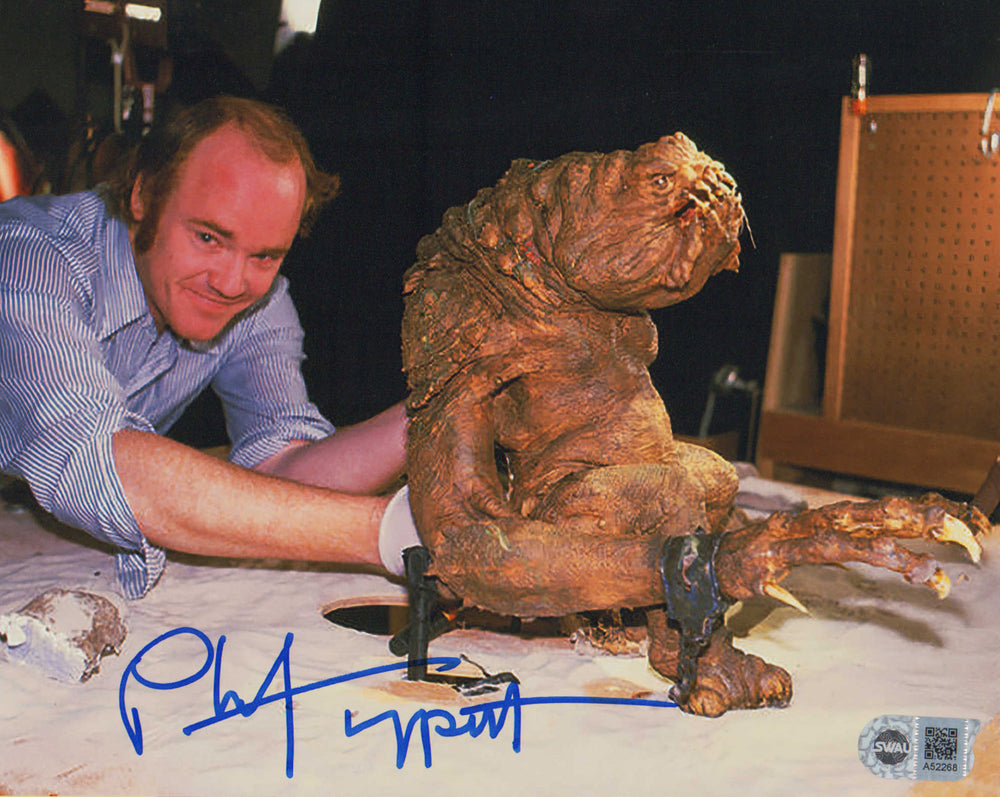 Phil Tippett ILM Visual Effects Artist with Rancor Puppet Behind the Scenes of Star Wars: Return of the Jedi (SWAU) Signed 8x10 Photo