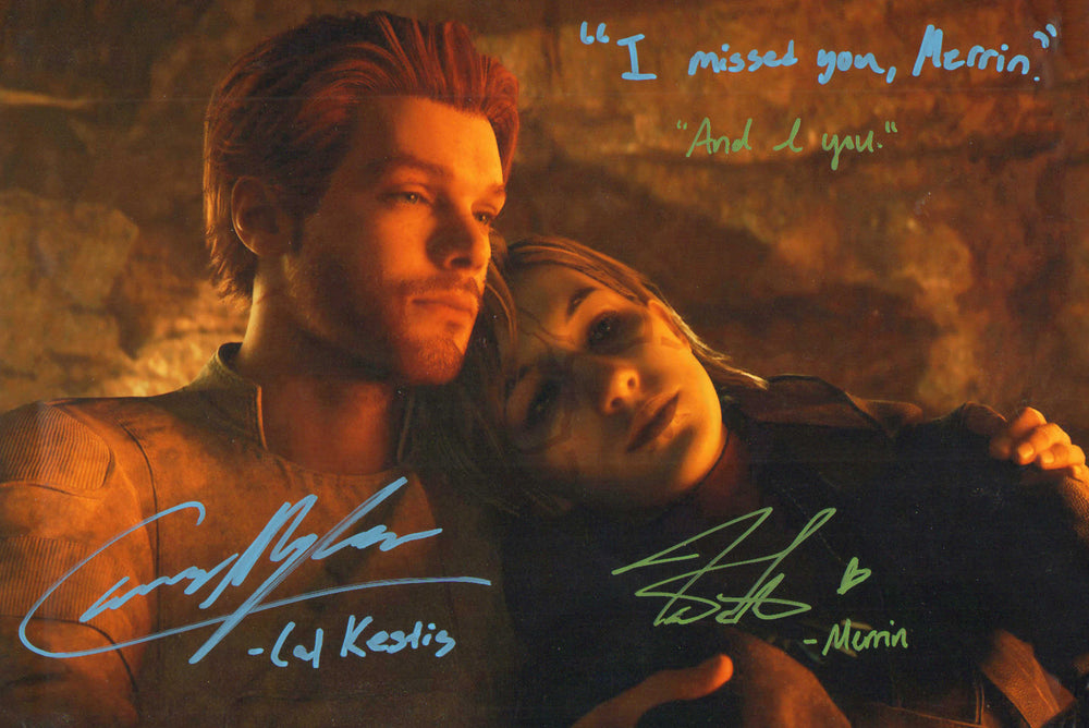 Cameron Monaghan as Cal Kestis & Tina Ivlev as Merrin / Nightsister in Star Wars Jedi: Survivor (Beckett) Signed 8x12 Photo with Character Names & Quotes