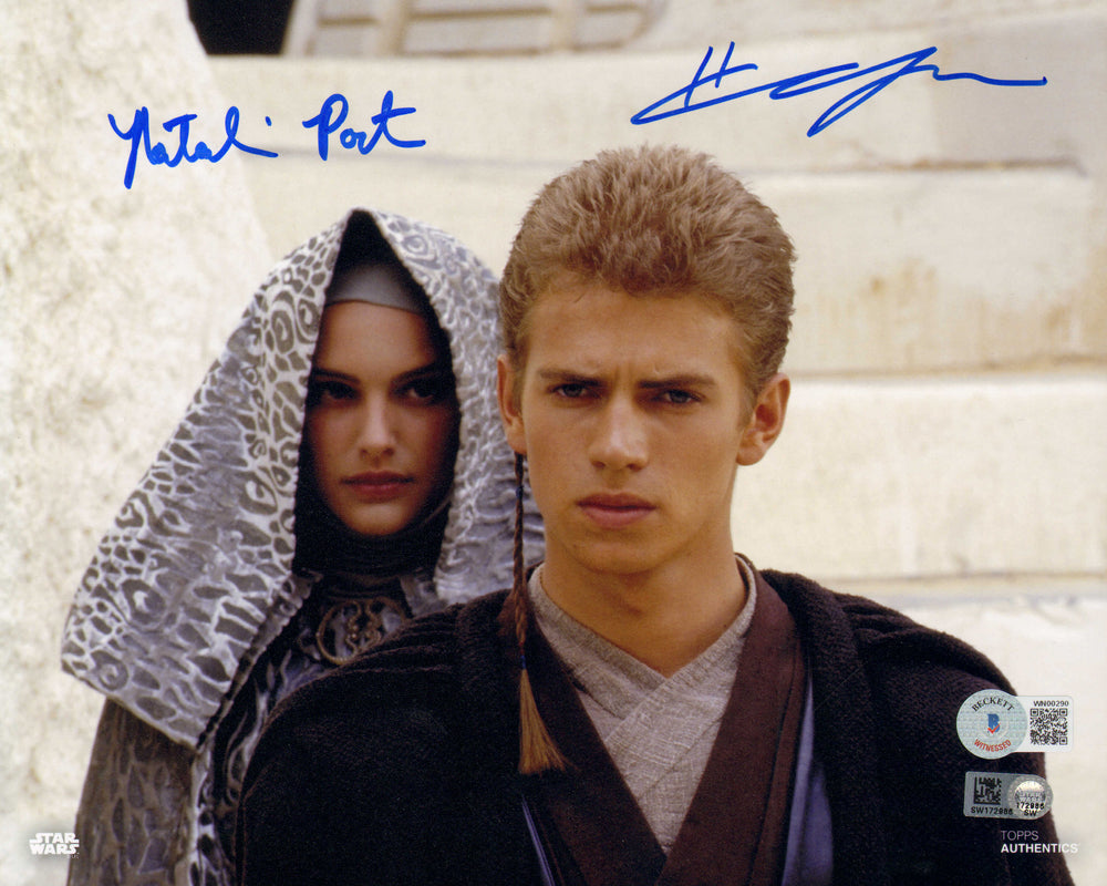 Hayden Christensen as Anakin Skywalker & Natalie Portman as Padme Amidala in Star Wars Episode II: Attack of the Clones (Beckett  / Star Wars topps Authentics) Signed 8x10 Photo
