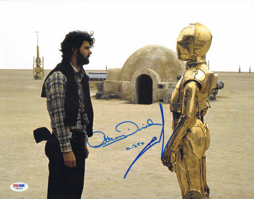 George Lucas Creator / Director of Star Wars with Anthony Daniels as C-3PO Behind the Scenes of Star Wars: A New Hope (PSA) Signed 11x14 Photo with Character Name