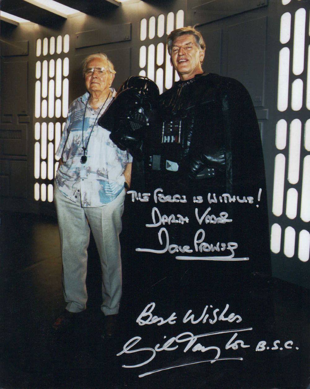 Dave Prowse as Darth Vader and Cinematographer Gilbert Taylor in Star Wars: A New Hope Signed 8x10 Photo with Quote