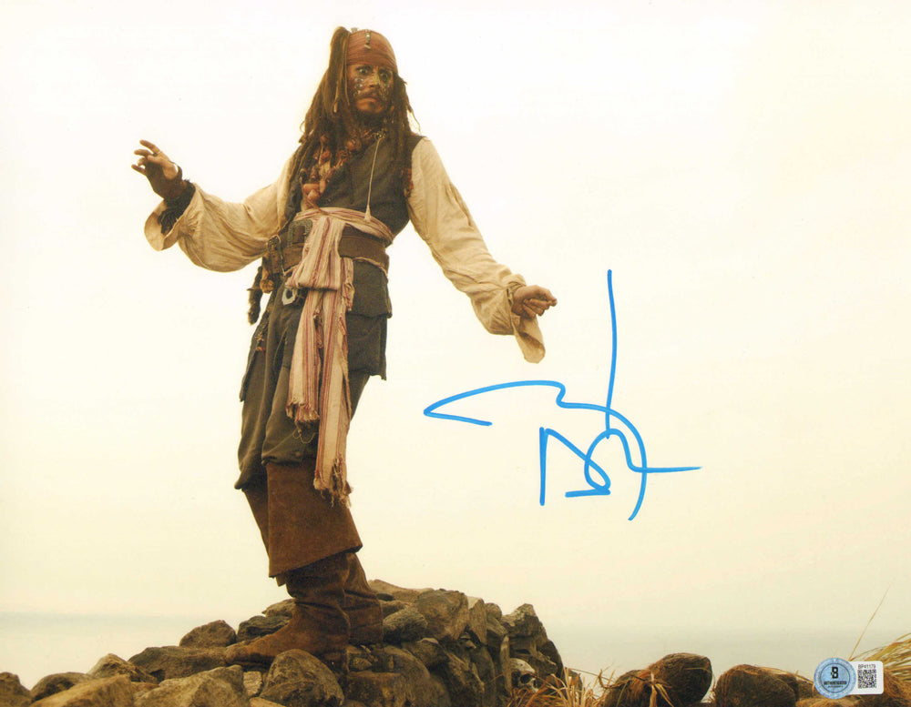 Johnny Depp as Captain Jack Sparrow in Pirates of the Caribbean (Beckett) Signed 11x14 Photo
