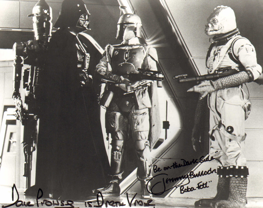 Dave Prowse as Darth Vader & Jeremy Bulloch as Boba Fett in Star Wars: The Empire Strikes Back Signed 8x10 Photo with Character Name & Quote