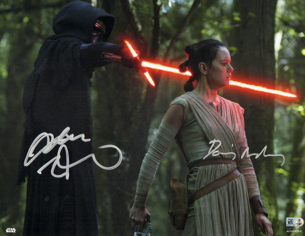 Daisy Ridley as Rey & Adam Driver as Kylo Ren in Star Wars: The Force Awakens (Topps Authentics) Signed 11x14 Photo