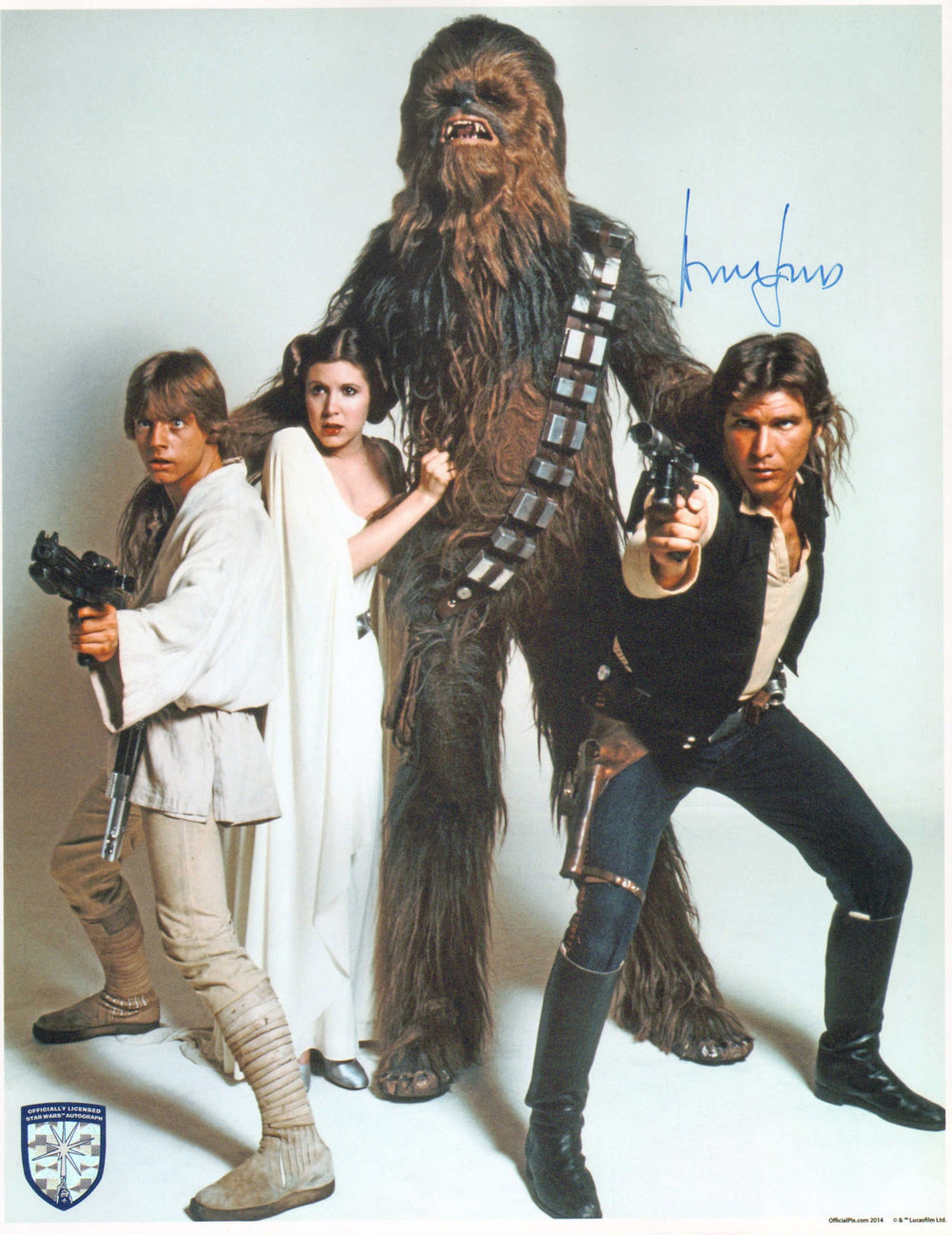 Harrison Ford as Han Solo in Star Wars: A New Hope Rolling Stone Group Shot (Official Pix Lightsaber) Signed 11x14 Photo