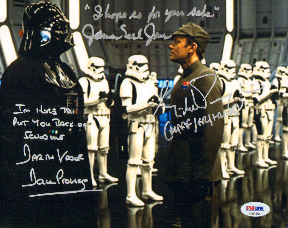 James Earl Jones & David Prowse as Darth Vader with Michael Pennington as Moff Jerjerrod in Star Wars: Return of the Jedi (PSA) Signed 8x10 Photo with Character Names & Quote