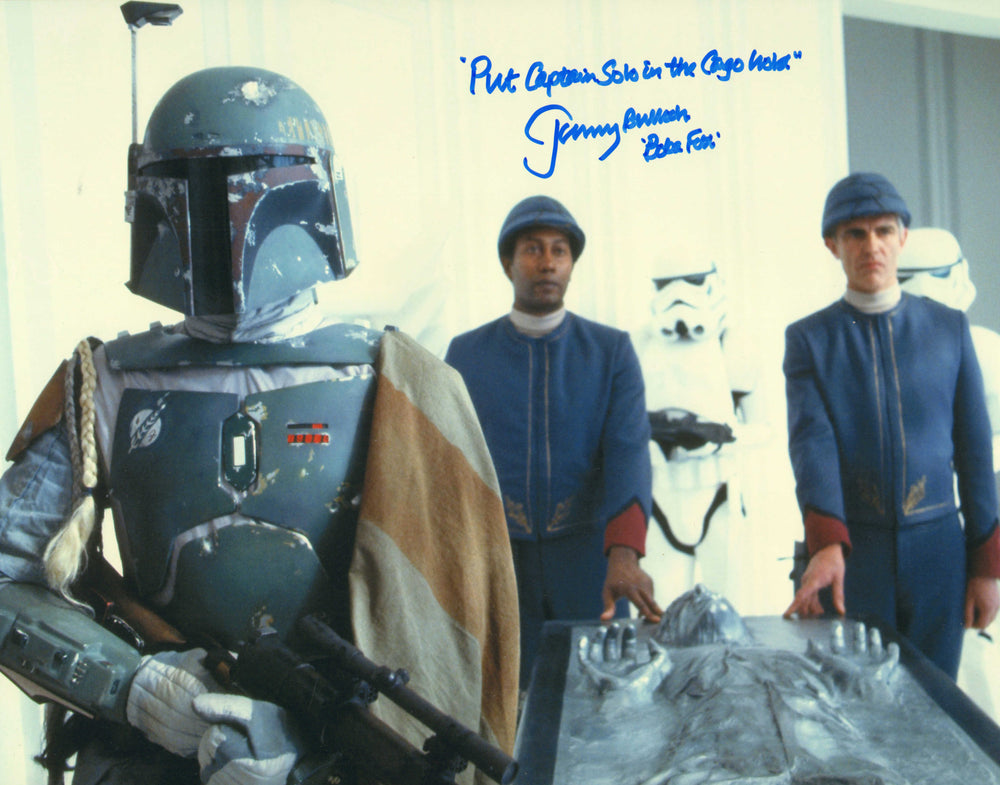 Jeremy Bulloch as Boba Fett in Star Wars: The Empire Strikes Back Signed 11x14 Photo with Character Name & Quote