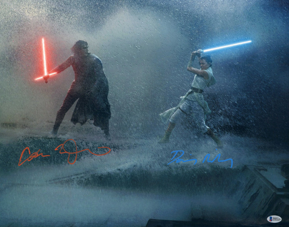 Daisy Ridley as Rey & Adam Driver as Kylo Ren in Star Wars: The Rise of Skywalker (Beckett) Signed 16x20 Photo