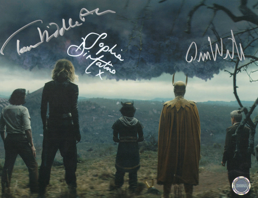 Tom Hiddleston as Loki, Sophia Di Martino as Sylvie, & Owen Wilson as Mobius M. Mobius in Loki (SWAU) Signed 11x14 Photo